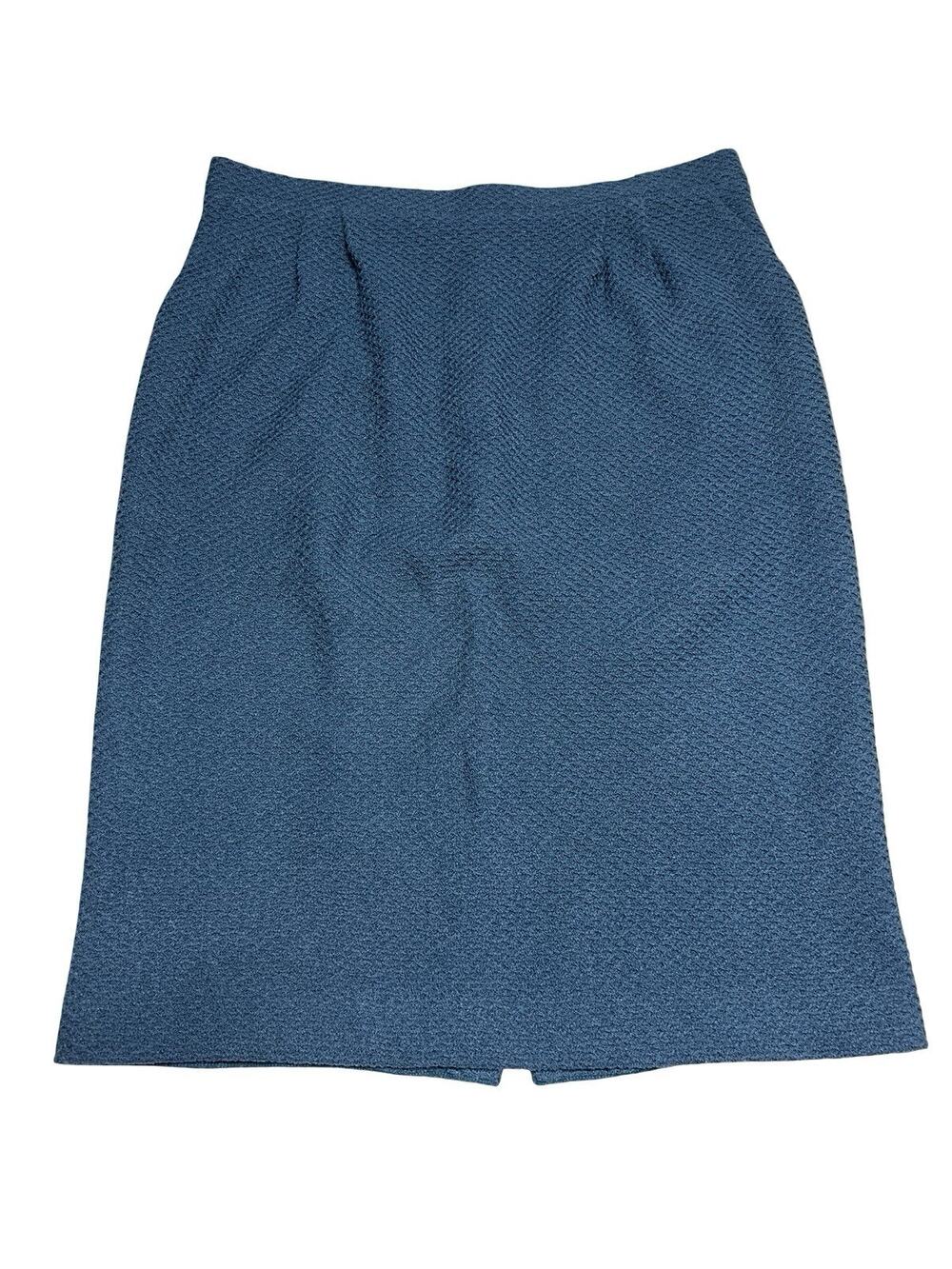 St. John Couture Skirt 14 Blue Tweed Lined USA Made Pleated Pockets
